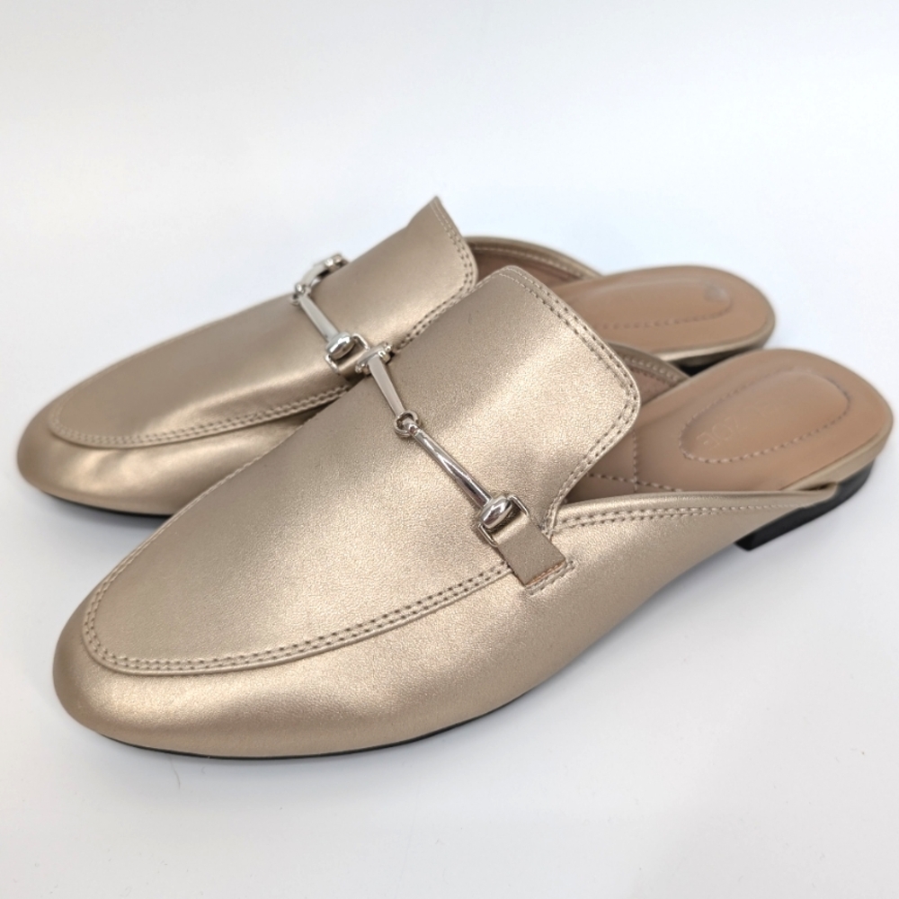 Rachel Zoe Metallic Gold Preppy Slip-On Alani Horsebit Buckle Mules Loafers 7